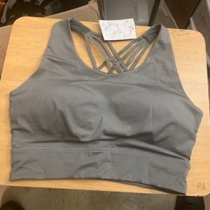 BALEAF  Gray Strappy Medium Support Yoga Workout Crop Tank Top Sports Bra M NWT